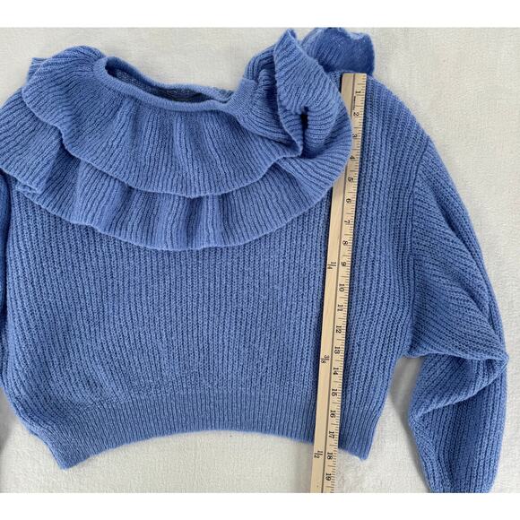 Zara Periwinkle Blue Purple Ruffle Sweater Knit Pullover M Coquette - Picture 6 of 8
